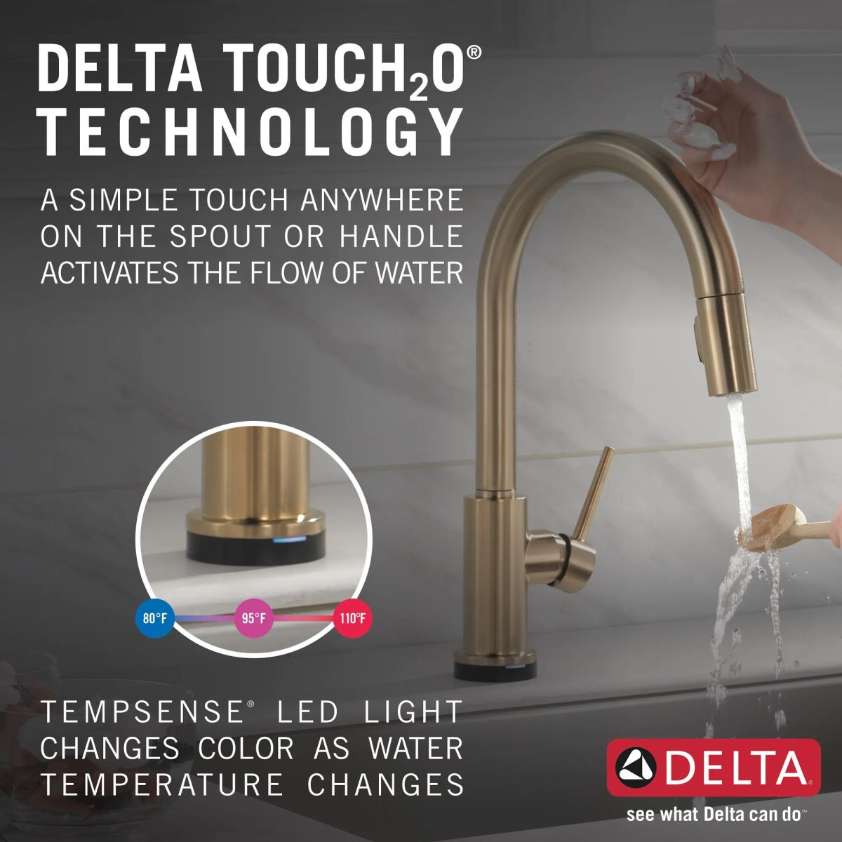 DELTA Trinsic Single Handle Pull-Down Kitchen Faucet with Touch2O Technology — Champagne Bronze