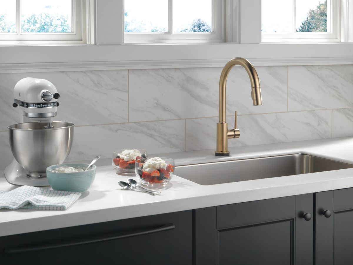 DELTA Trinsic Single Handle Pull-Down Kitchen Faucet with Touch2O Technology — Champagne Bronze