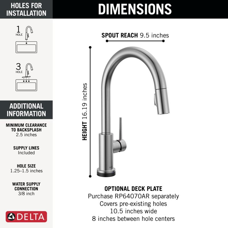 DELTA Trinsic VoiceIQ Kitchen Faucet with Touch2O Technology with Touchless Technology — Arctic Stainless