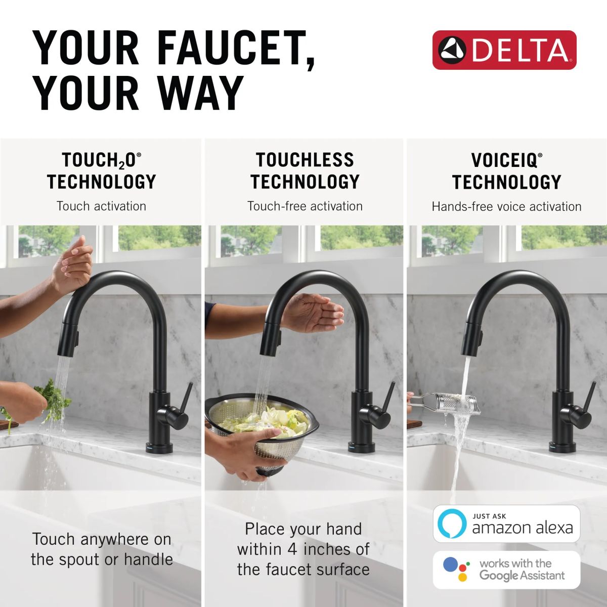 DELTA Trinsic VoiceIQ Kitchen Faucet with Touch2O Technology with Touchless Technology — Matte Black