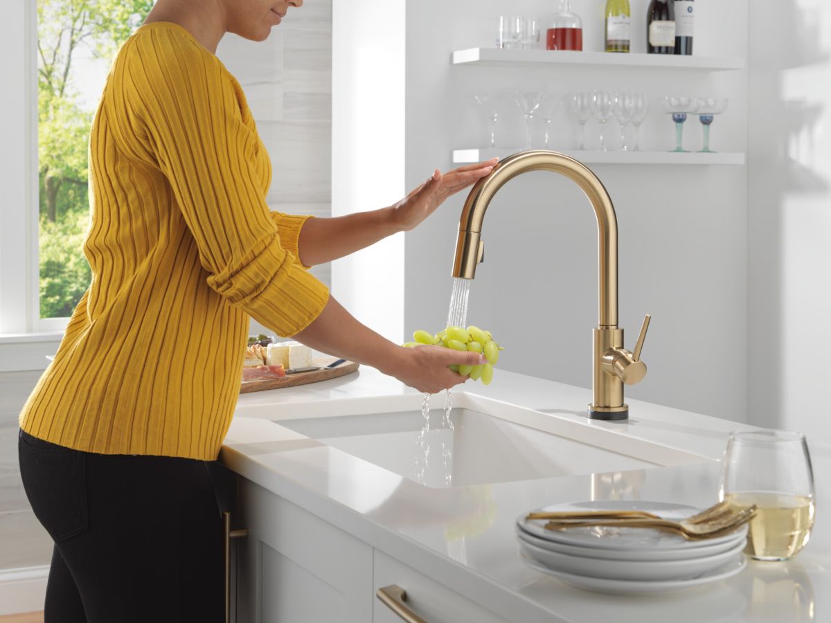 DELTA Trinsic VoiceIQ Kitchen Faucet with Touch2O Technology with Touchless Technology — Champagne Bronze