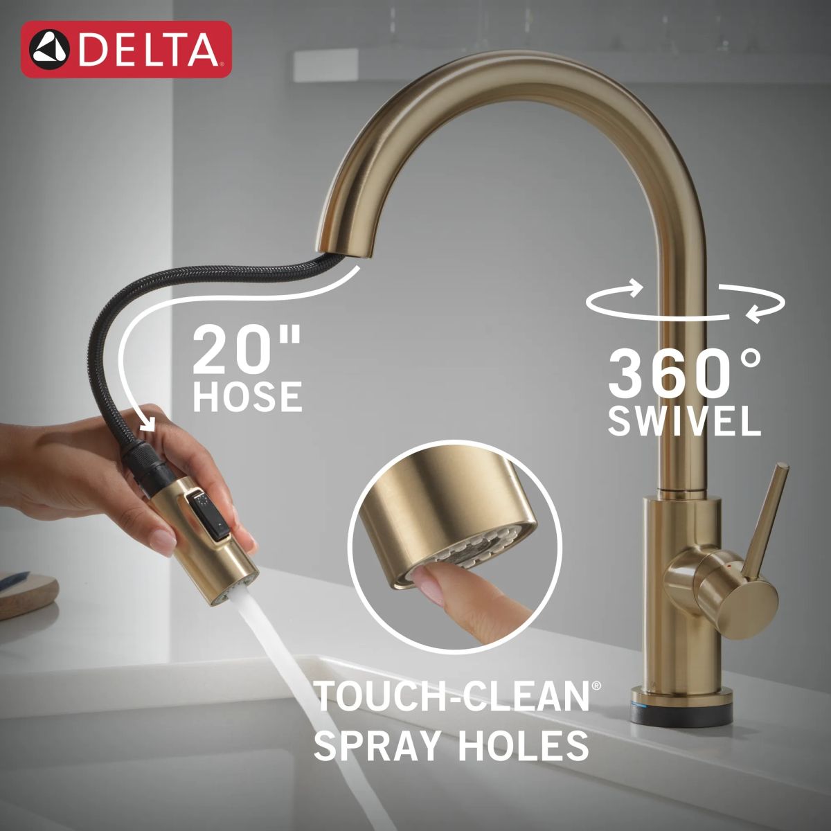 DELTA Trinsic VoiceIQ Kitchen Faucet with Touch2O Technology with Touchless Technology — Champagne Bronze