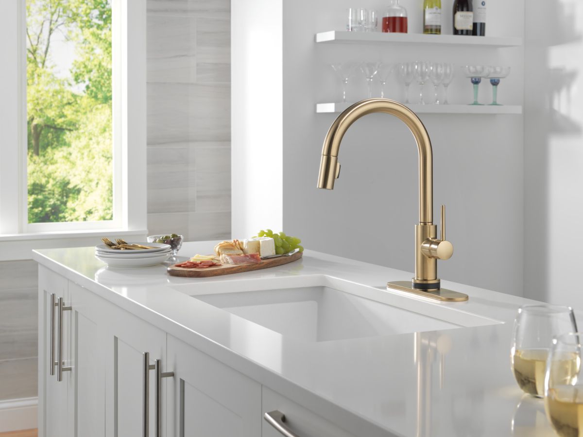 DELTA Trinsic VoiceIQ Kitchen Faucet with Touch2O Technology with Touchless Technology — Champagne Bronze