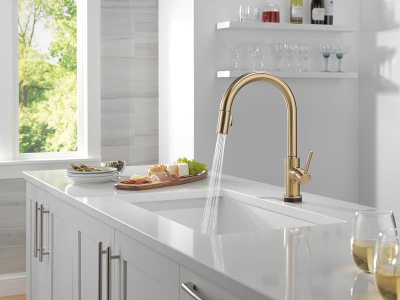 DELTA Trinsic VoiceIQ Kitchen Faucet with Touch2O Technology with Touchless Technology — Champagne Bronze