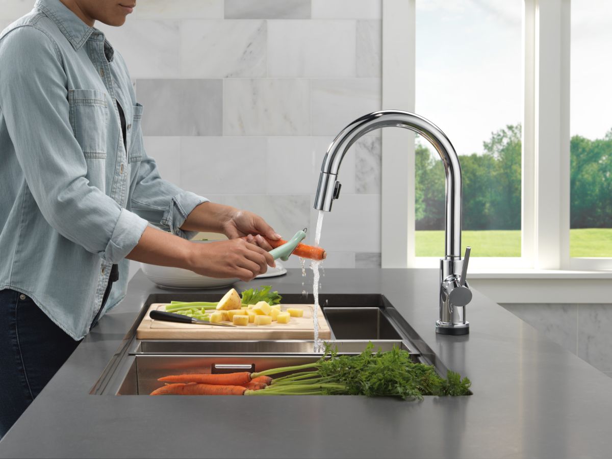 DELTA Trinsic VoiceIQ Kitchen Faucet with Touch2O Technology with Touchless Technology — Chrome