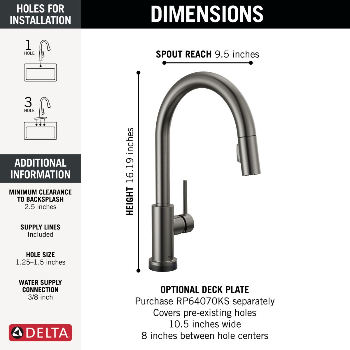 DELTA Trinsic VoiceIQ Kitchen Faucet with Touch2O Technology with Touchless Technology — Black Stainless