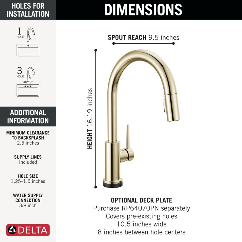 DELTA Trinsic VoiceIQ Kitchen Faucet with Touch2O Technology with Touchless Technology — Polished Nickel