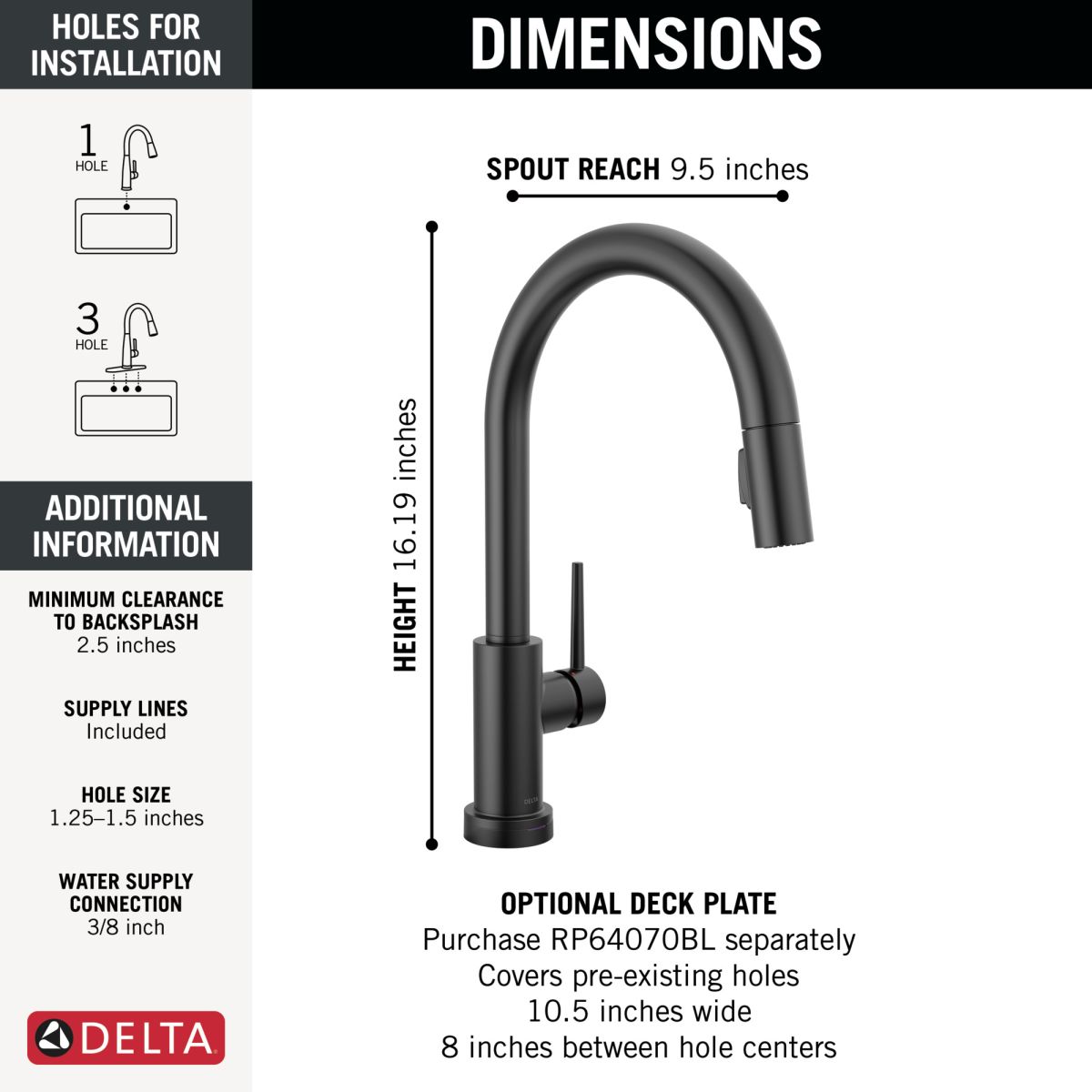DELTA Trinsic VoiceIQ Single-Handle Pull-Down Kitchen Faucet with Touch2O Technology — Matte Black
