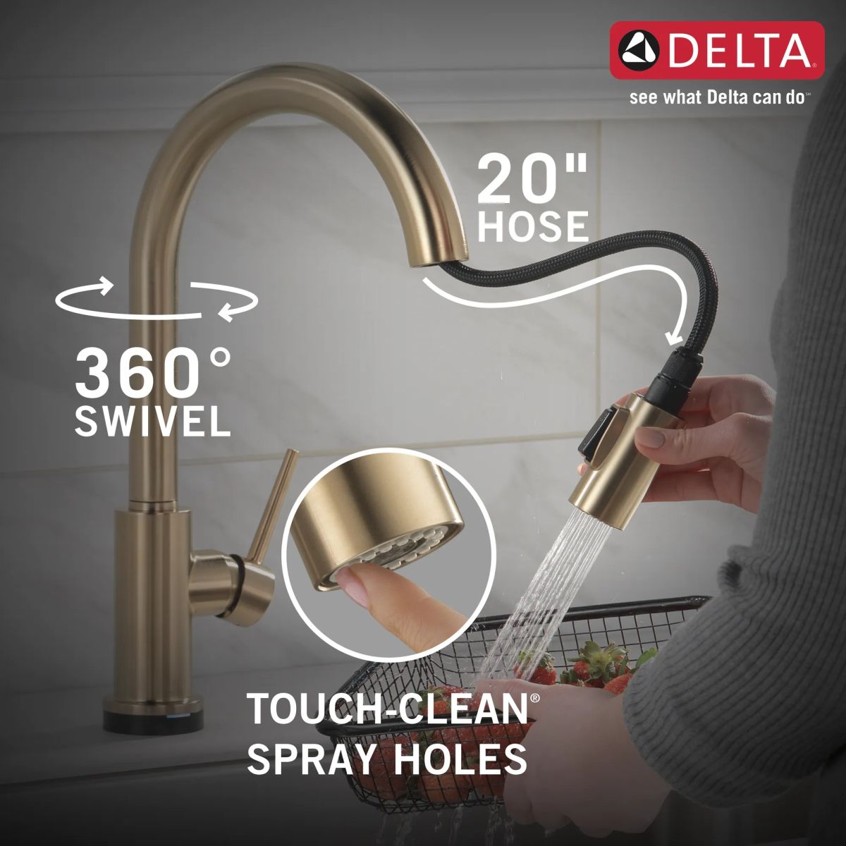 DELTA Trinsic VoiceIQ Single-Handle Pull-Down Kitchen Faucet with Touch2O Technology — Champagne Bronze