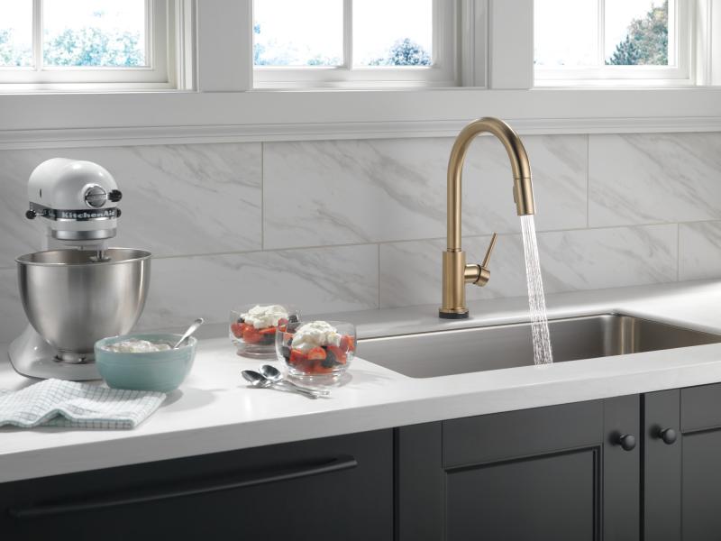 DELTA Trinsic VoiceIQ Single-Handle Pull-Down Kitchen Faucet with Touch2O Technology — Champagne Bronze
