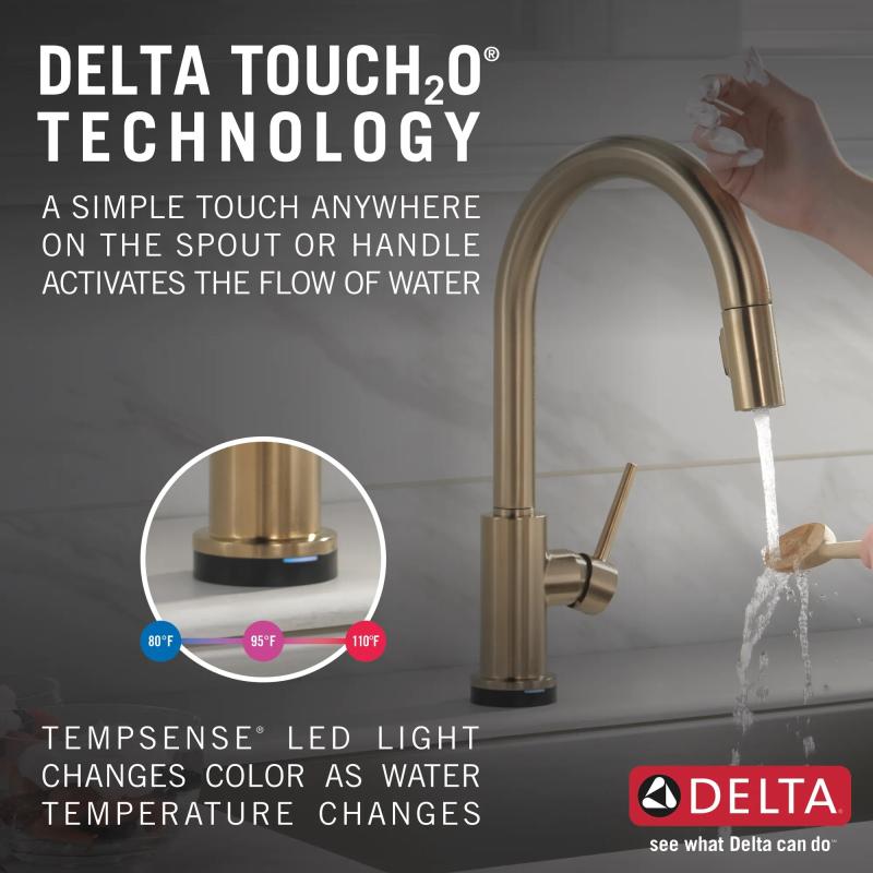 DELTA Trinsic VoiceIQ Single-Handle Pull-Down Kitchen Faucet with Touch2O Technology — Champagne Bronze