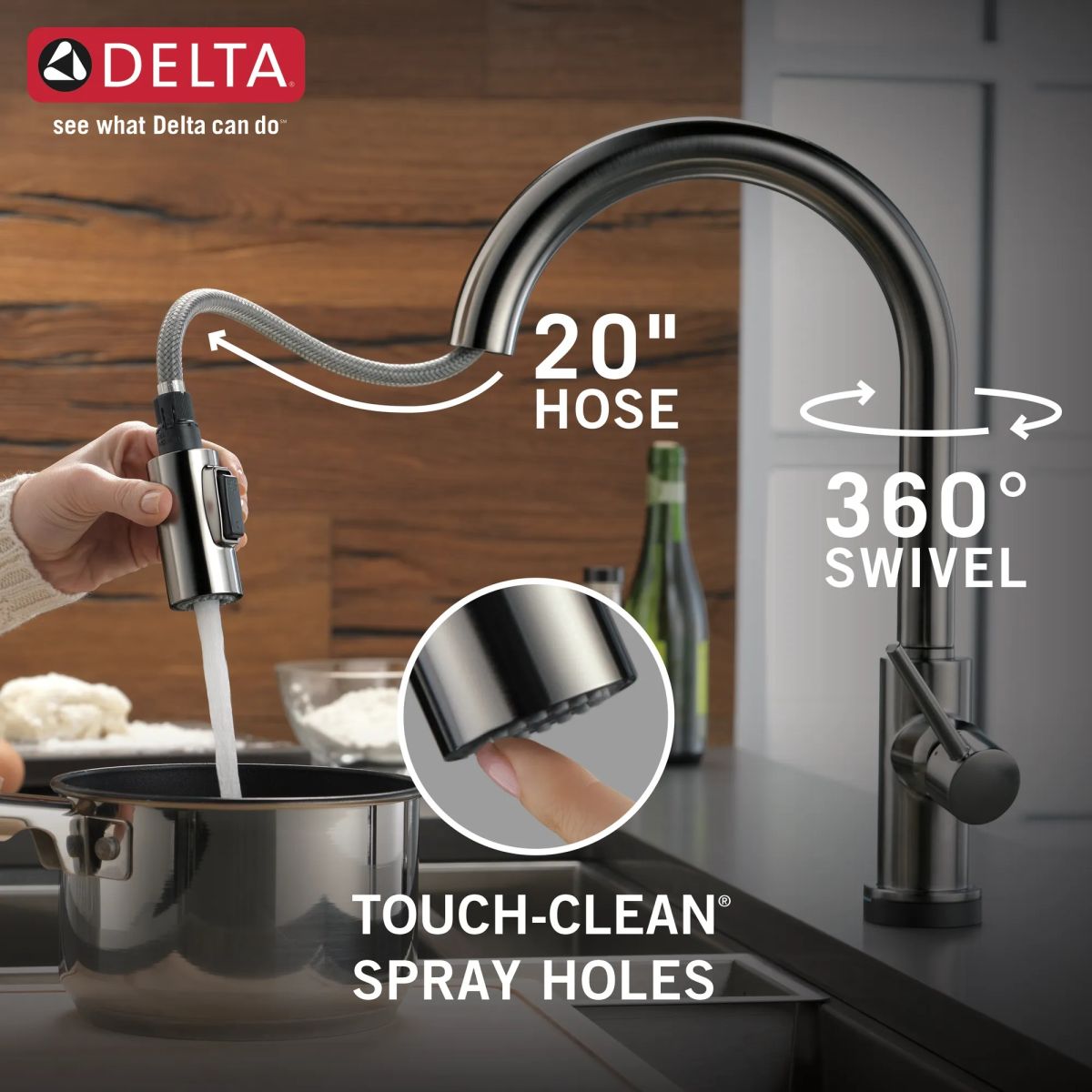DELTA Trinsic VoiceIQ Single-Handle Pull-Down Kitchen Faucet with Touch2O Technology Technology — Black Stainless