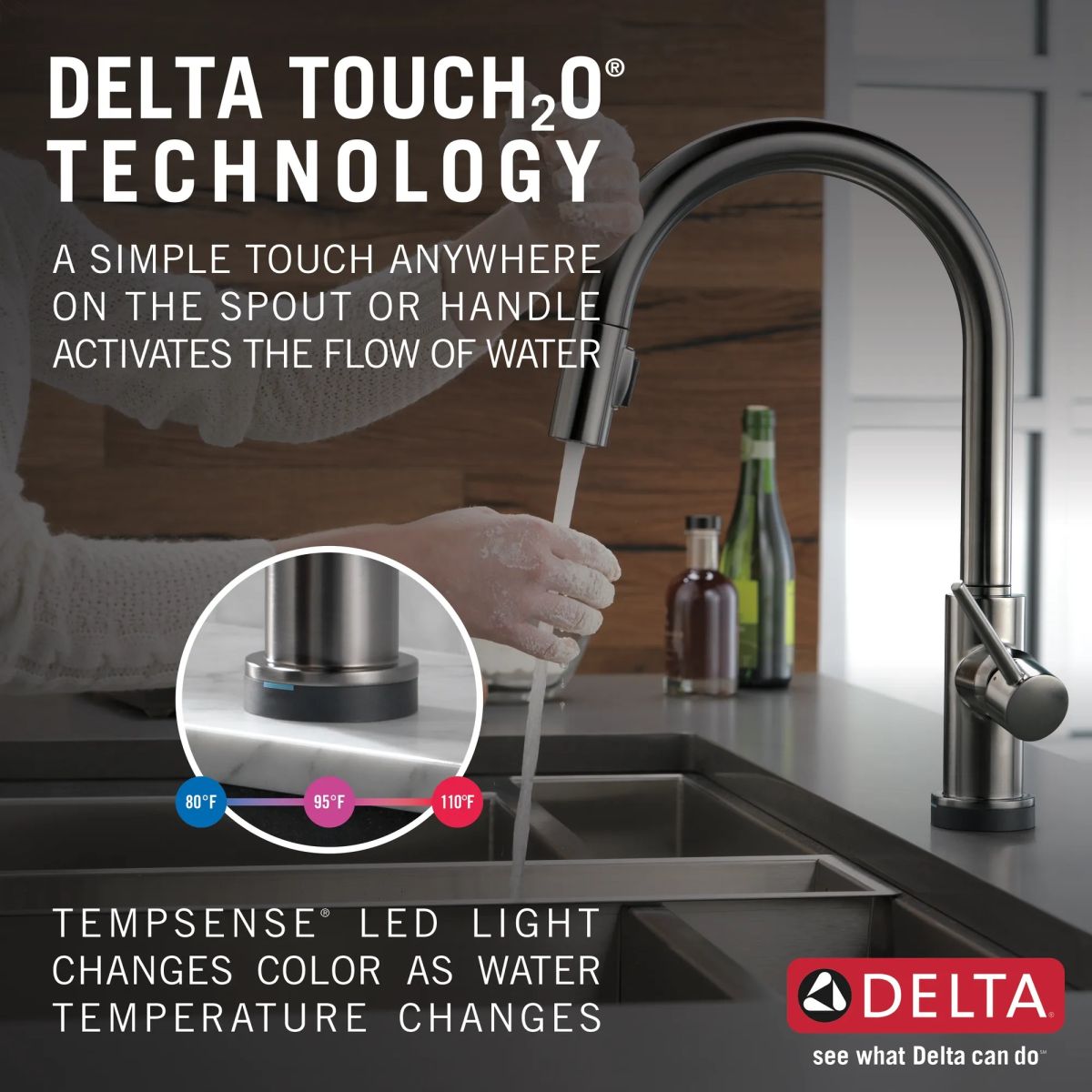 DELTA Trinsic VoiceIQ Single-Handle Pull-Down Kitchen Faucet with Touch2O Technology Technology — Black Stainless