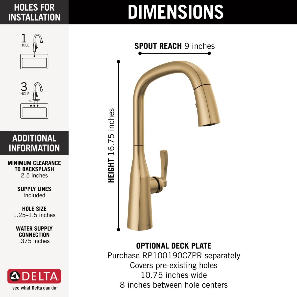 DELTA Stryke Single Handle Pull-Down Kitchen Faucet — Lumicoat® Champagne Bronze