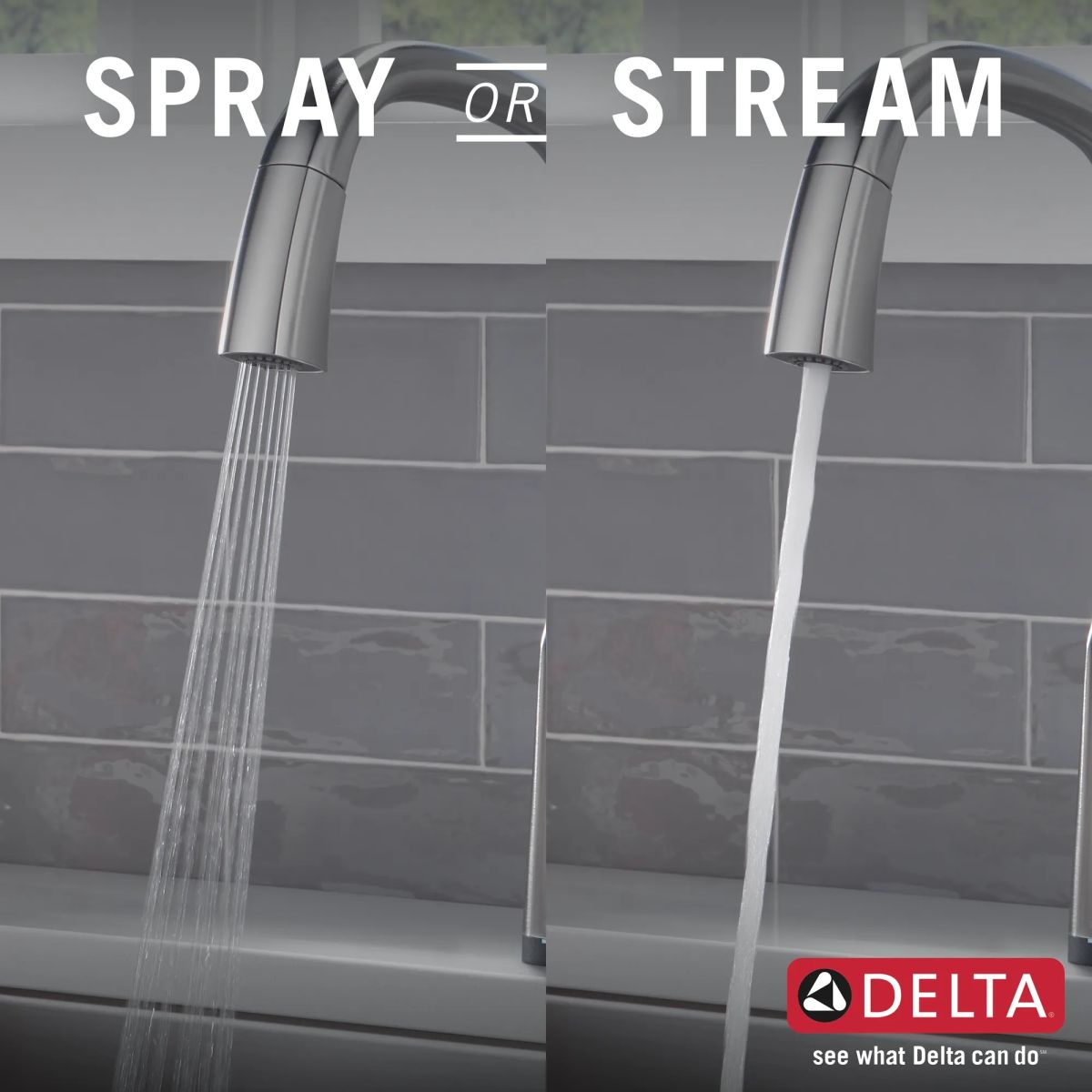 DELTA Stryke Single Handle Pull-Down Kitchen Faucet with Touch2O Technology — Lumicoat® Arctic Stainless