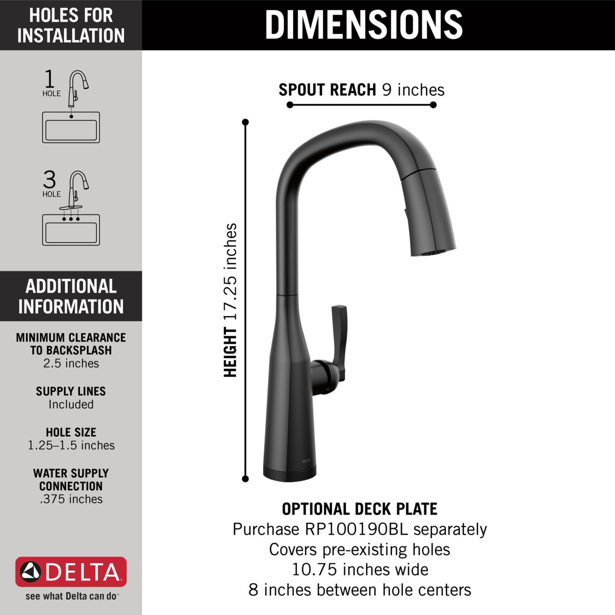 DELTA Stryke Single Handle Pull-Down Kitchen Faucet with Touch2O Technology — Matte Black