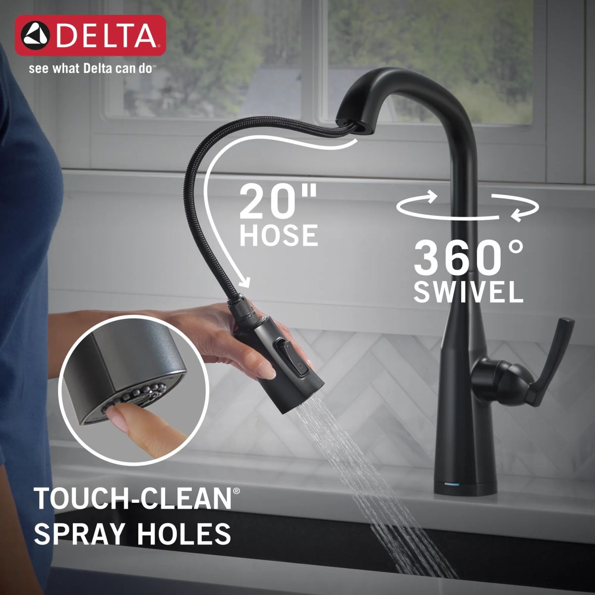 DELTA Stryke Single Handle Pull-Down Kitchen Faucet with Touch2O Technology — Matte Black
