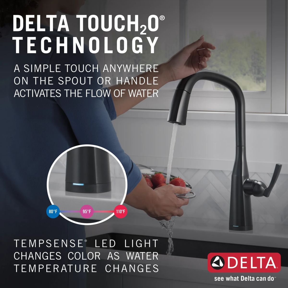 DELTA Stryke Single Handle Pull-Down Kitchen Faucet with Touch2O Technology — Matte Black