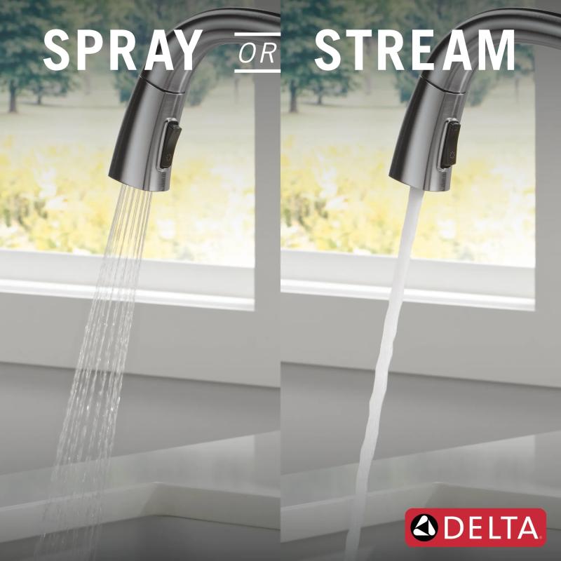DELTA Stryke Touch2O Technology Kitchen Faucet with Touchless Technology — Lumicoat® Arctic Stainless