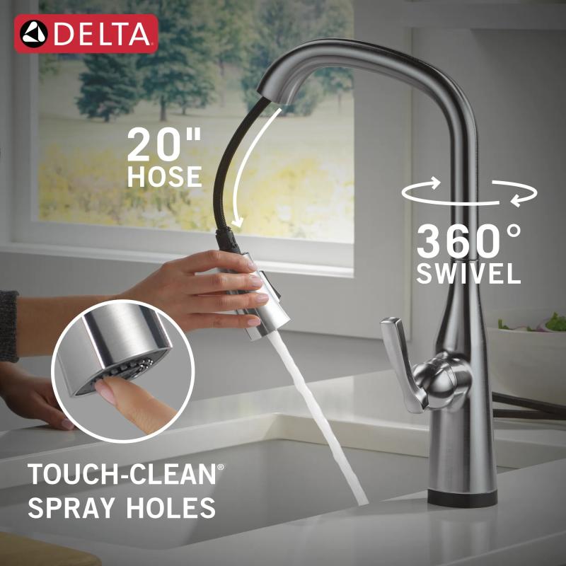 DELTA Stryke Touch2O Technology Kitchen Faucet with Touchless Technology — Lumicoat® Arctic Stainless