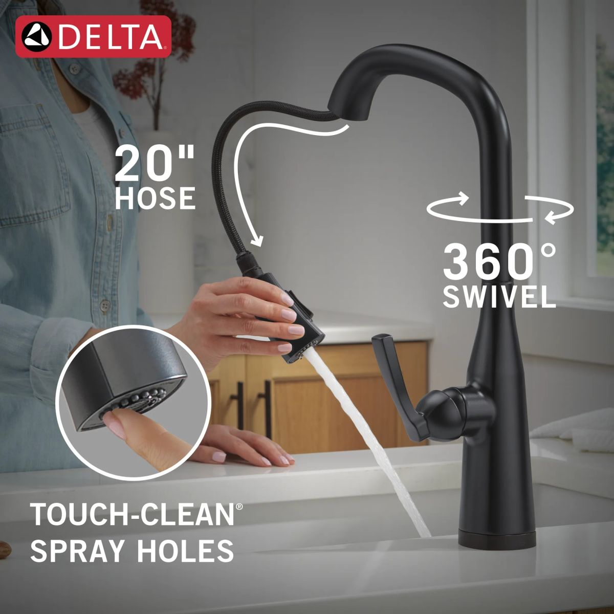 DELTA Stryke Touch2O Technology Kitchen Faucet with Touchless Technology — Matte Black
