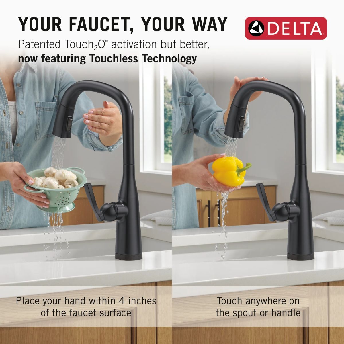 DELTA Stryke Touch2O Technology Kitchen Faucet with Touchless Technology — Matte Black