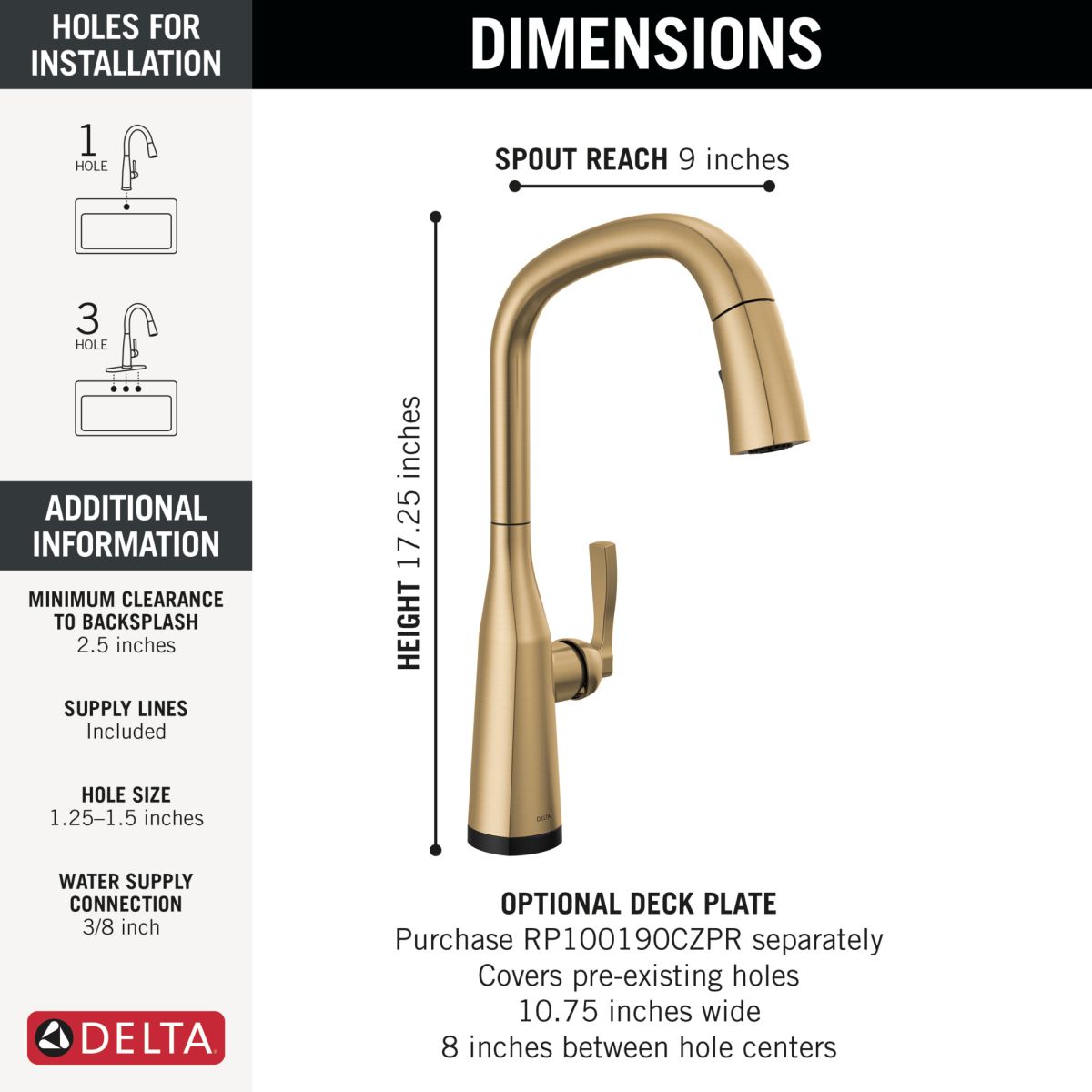 DELTA Stryke Touch2O Technology Kitchen Faucet with Touchless Technology — Lumicoat® Champagne Bronze