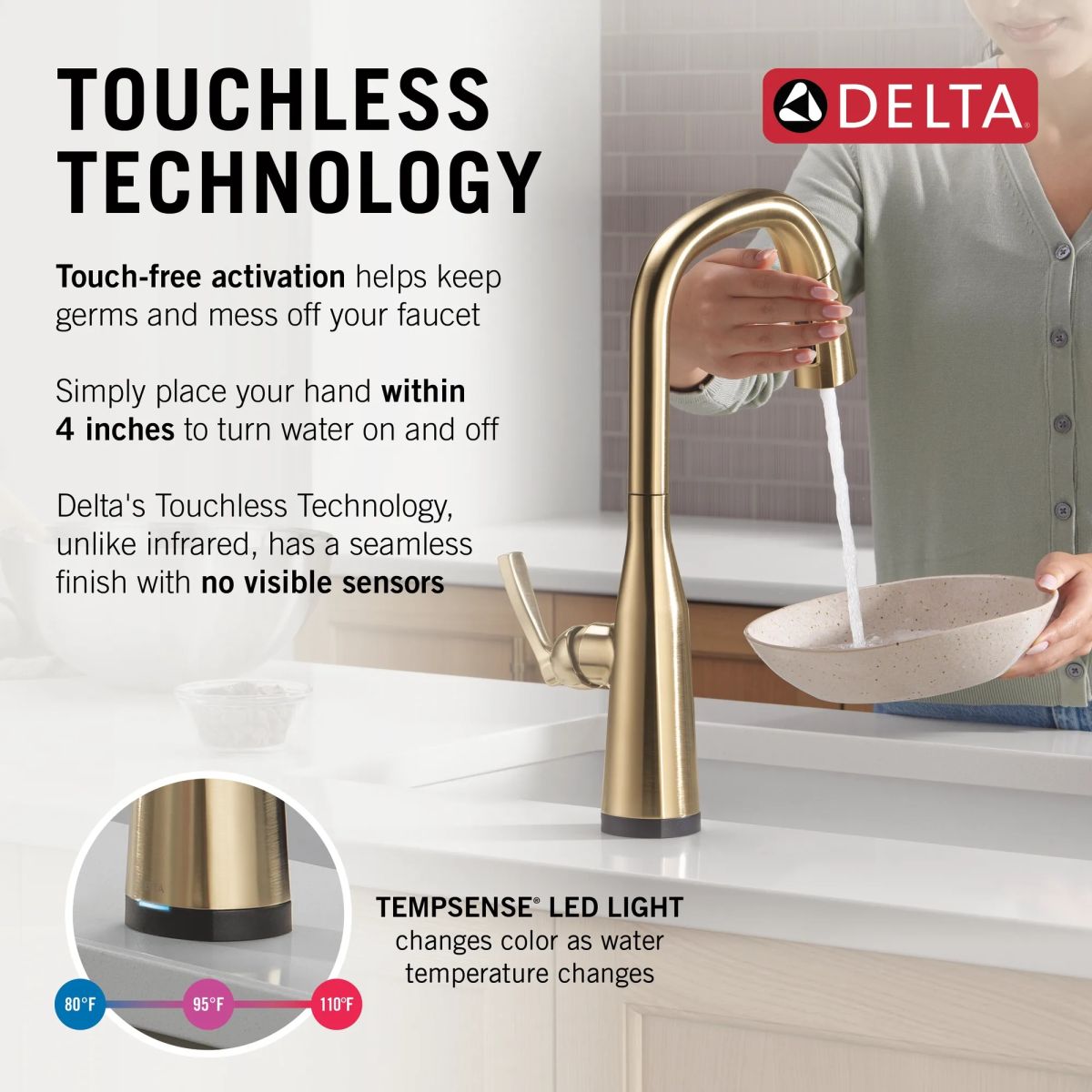 DELTA Stryke Touch2O Technology Kitchen Faucet with Touchless Technology — Lumicoat® Champagne Bronze
