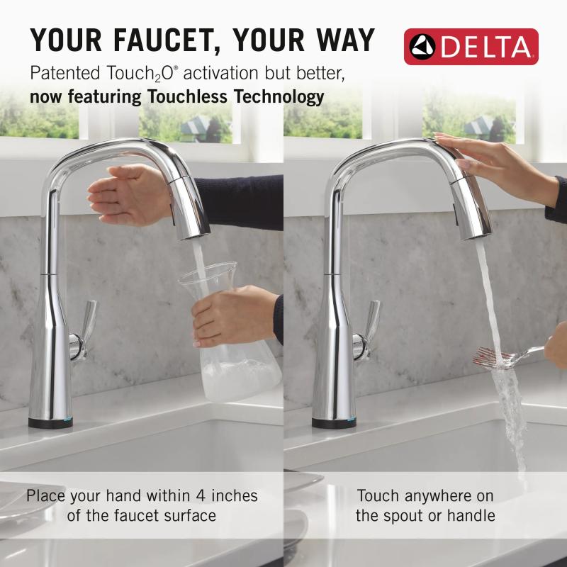 DELTA Stryke Touch2O Technology Kitchen Faucet with Touchless Technology — Lumicoat® Chrome