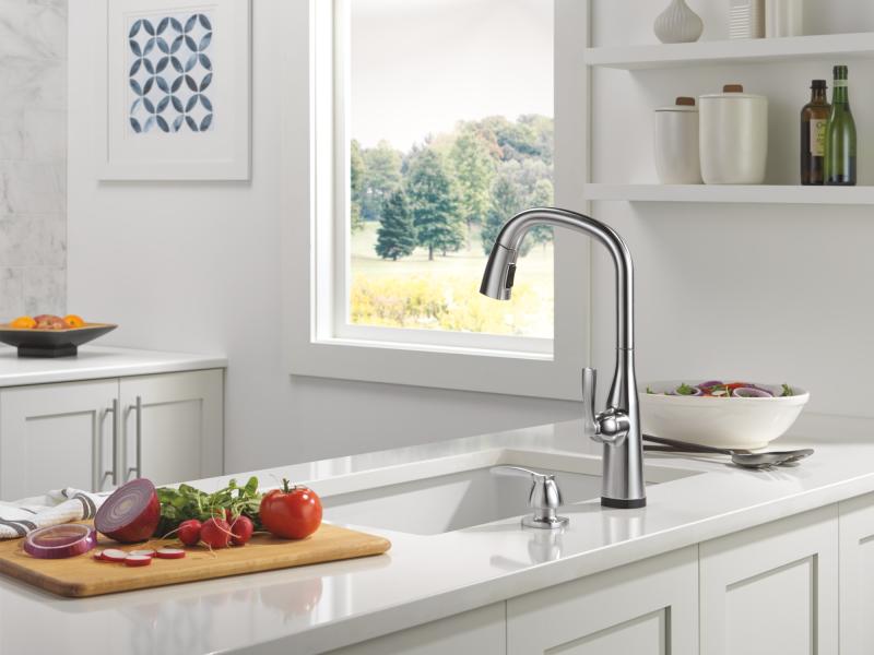 DELTA Stryke VoiceIQ Single Handle Pull-Down Faucet with Touch2O Technology — Lumicoat® Arctic Stainless