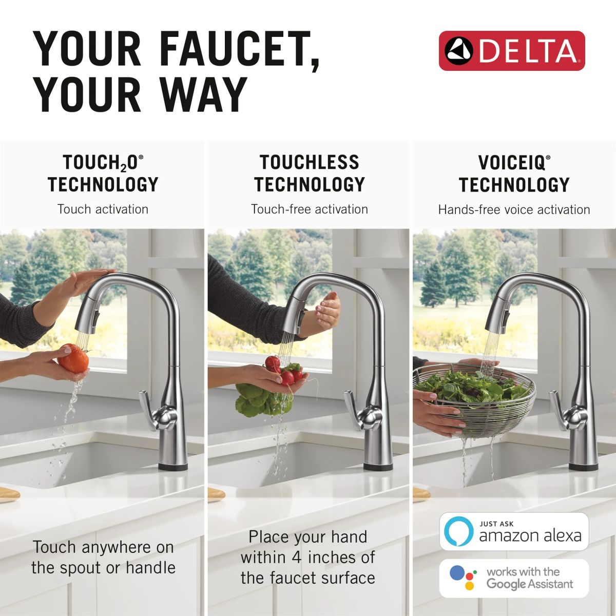 DELTA Stryke VoiceIQ Single Handle Pull-Down Faucet with Touch2O Technology — Lumicoat® Arctic Stainless