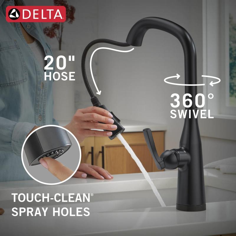 DELTA Stryke VoiceIQ Single Handle Pull-Down Faucet with Touch2O Technology — Matte Black