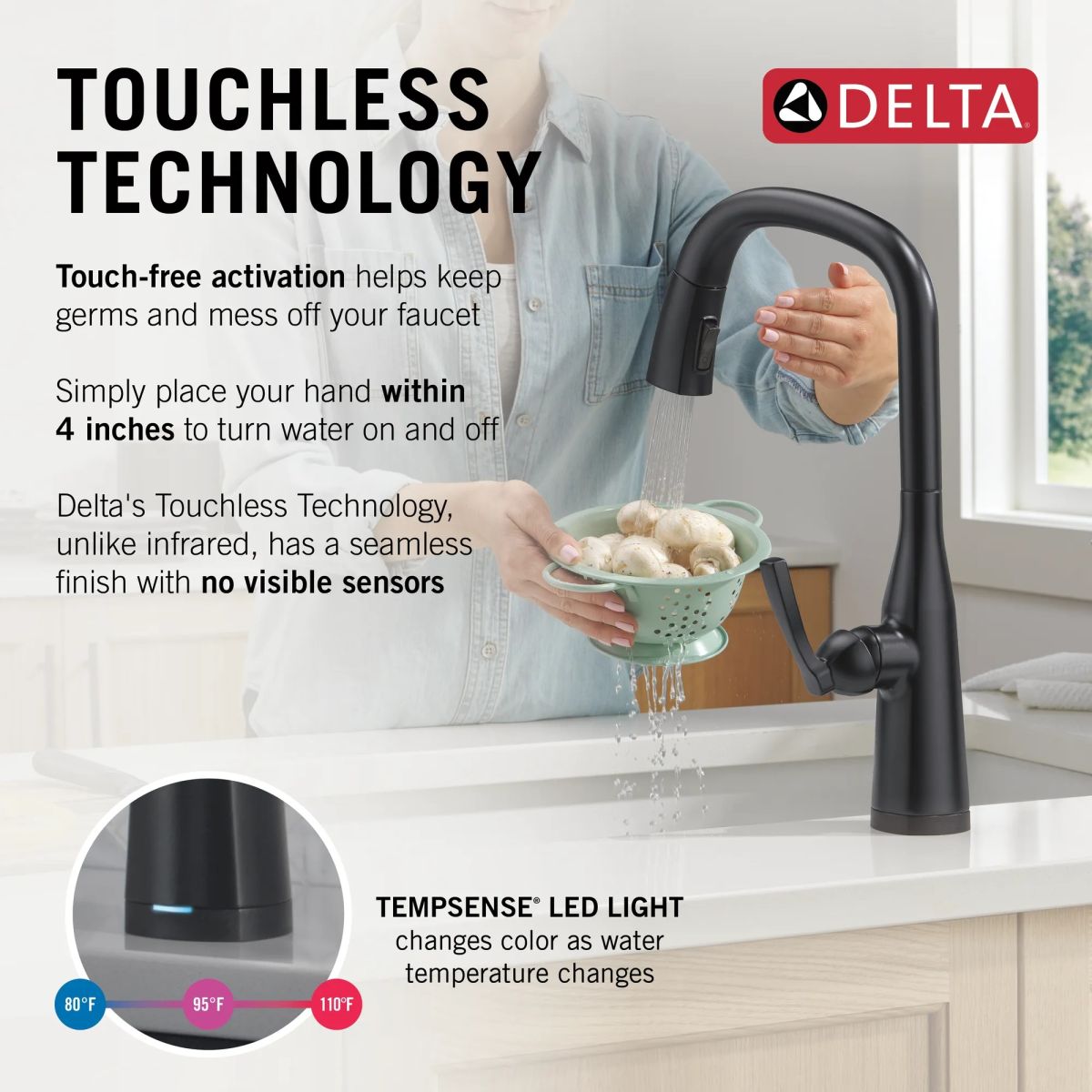 DELTA Stryke VoiceIQ Single Handle Pull-Down Faucet with Touch2O Technology — Matte Black