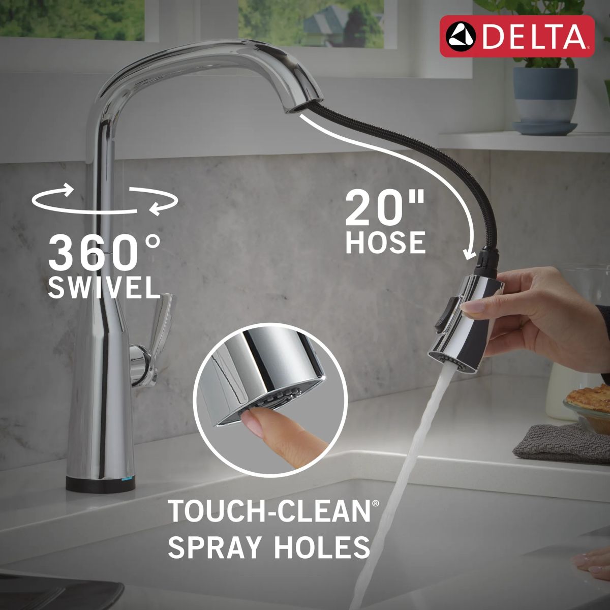 DELTA Stryke VoiceIQ Single Handle Pull-Down Faucet with Touch2O Technology — Lumicoat® Chrome