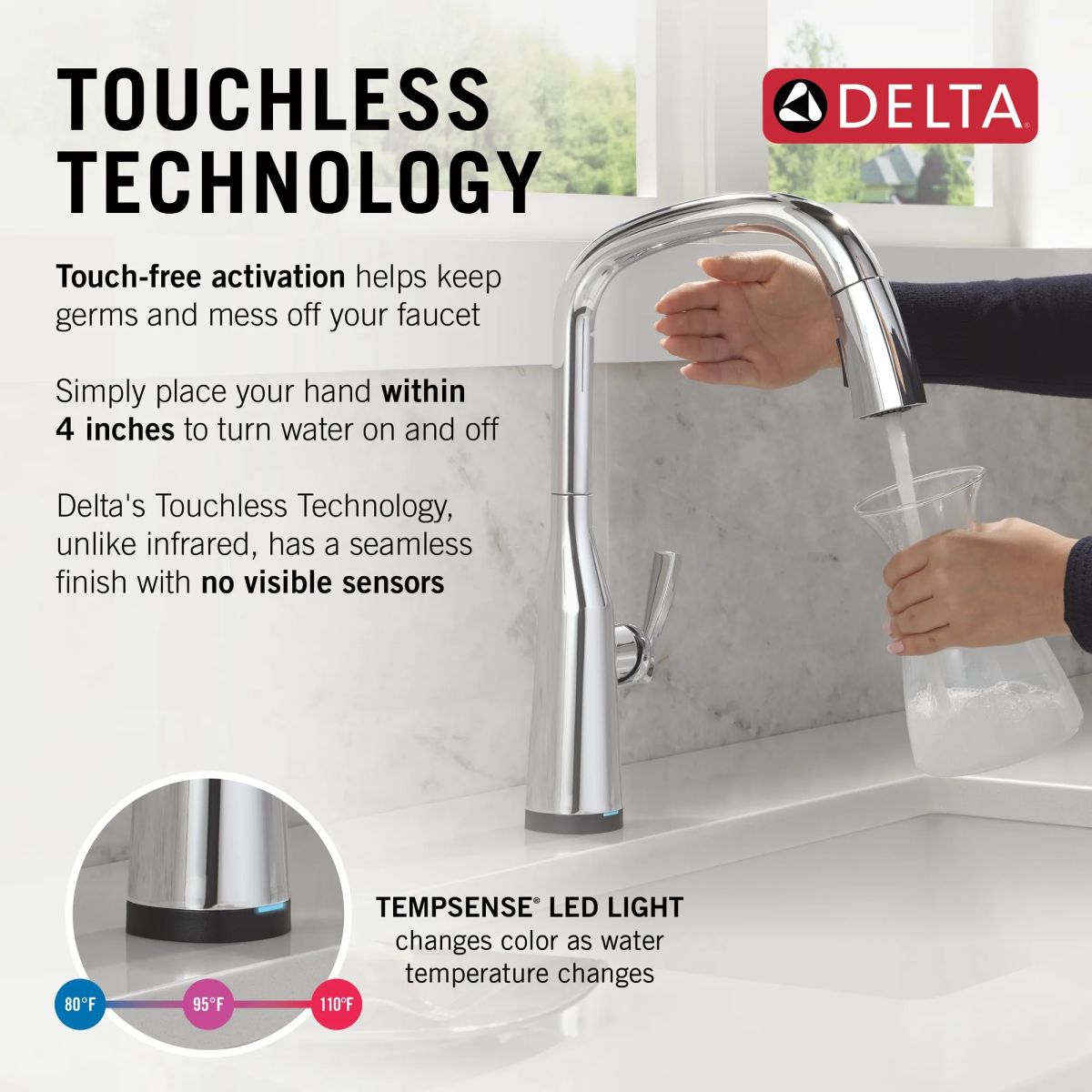 DELTA Stryke VoiceIQ Single Handle Pull-Down Faucet with Touch2O Technology — Lumicoat® Chrome