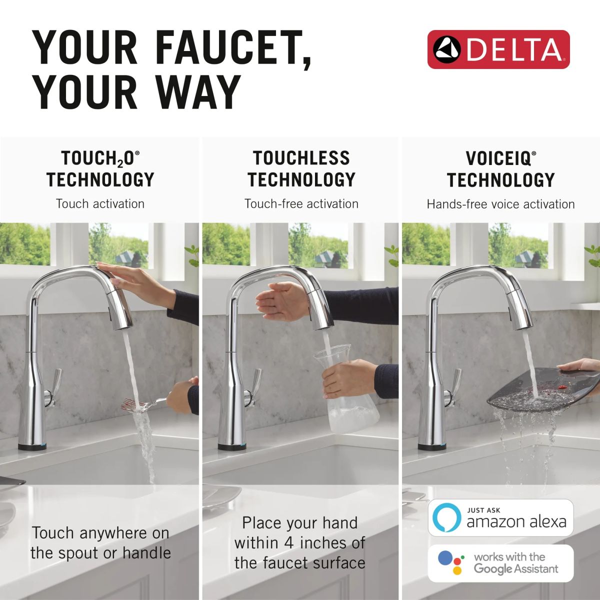 DELTA Stryke VoiceIQ Single Handle Pull-Down Faucet with Touch2O Technology — Lumicoat® Chrome