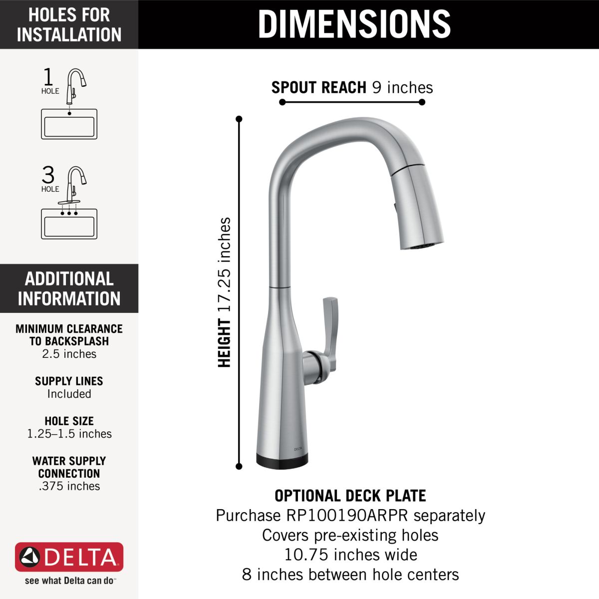 DELTA Stryke Touch2O  Pull-Down Kitchen w/ Voice — Lumicoat® Arctic Stainless