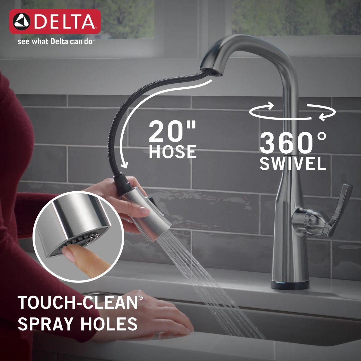 DELTA Stryke Touch2O  Pull-Down Kitchen w/ Voice — Lumicoat® Arctic Stainless