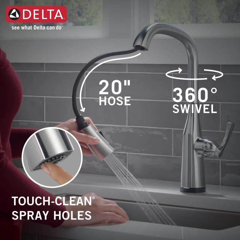 DELTA Stryke Touch2O  Pull-Down Kitchen w/ Voice — Lumicoat® Arctic Stainless