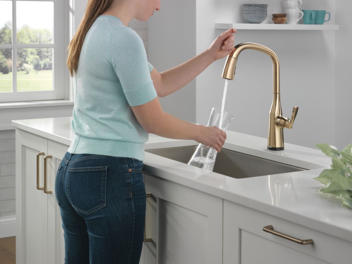 DELTA Stryke Touch2O  Pull-Down Kitchen w/ Voice — Lumicoat® Champagne Bronze