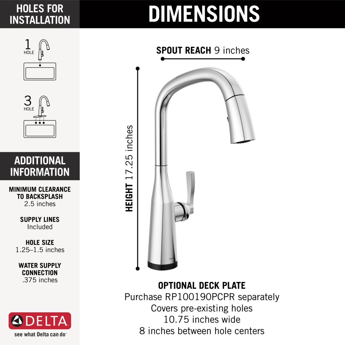 DELTA Stryke Touch2O  Pull-Down Kitchen w/ Voice — Lumicoat® Chrome