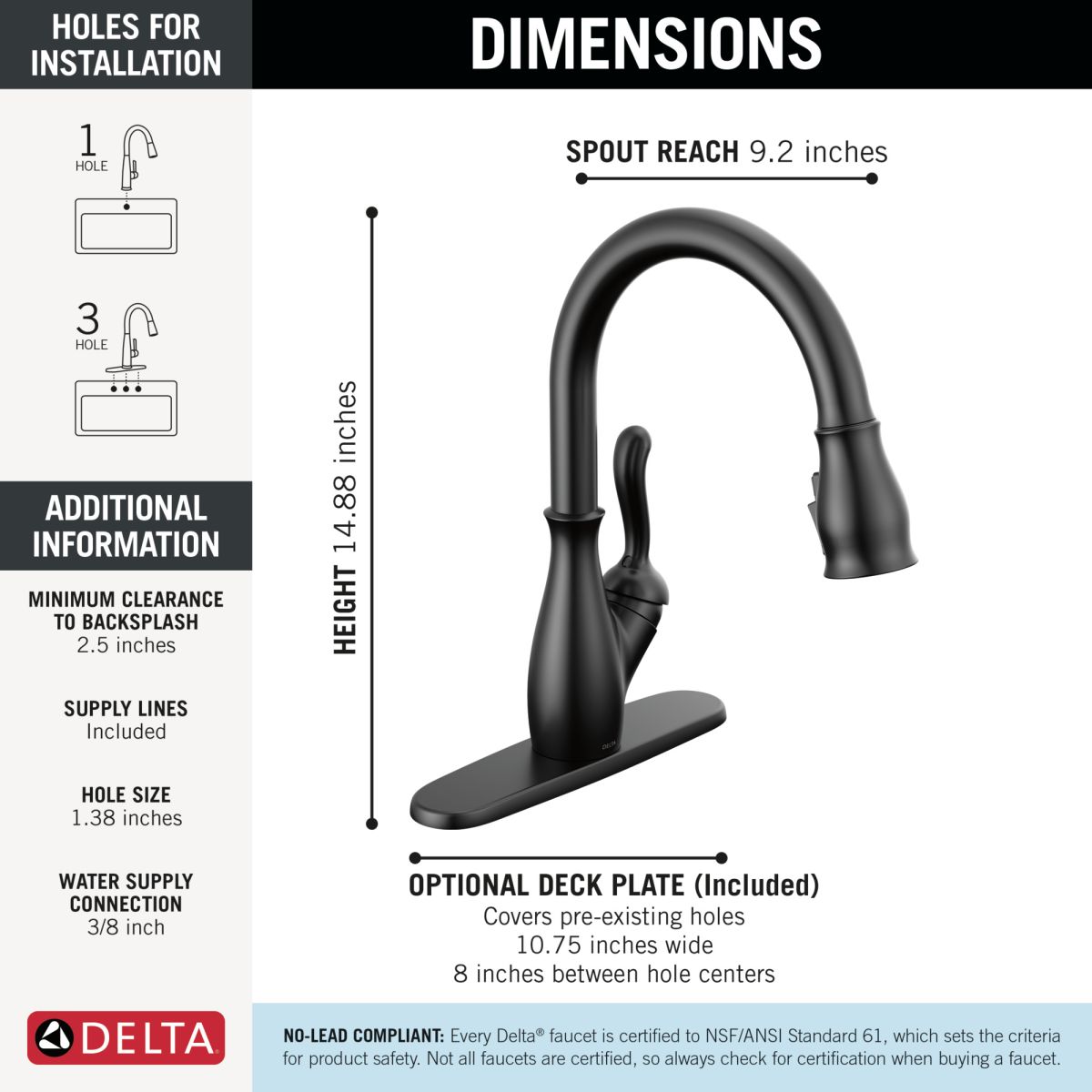 DELTA Leland Single Handle Pull-Down Kitchen Faucet With ShieldSpray Technology — Matte Black