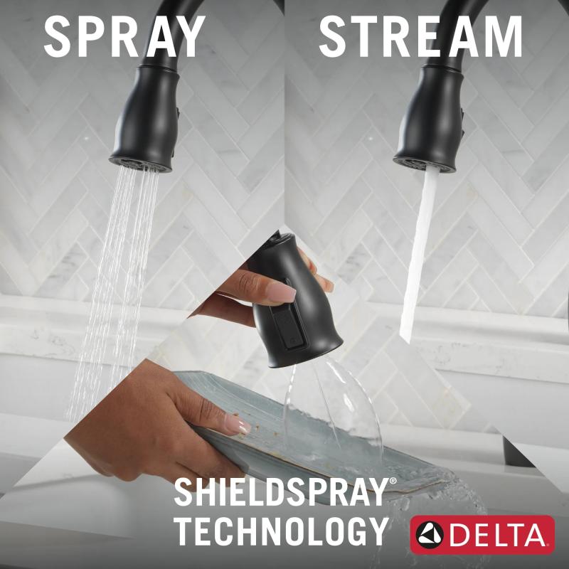 DELTA Leland Single Handle Pull-Down Kitchen Faucet With ShieldSpray Technology — Matte Black