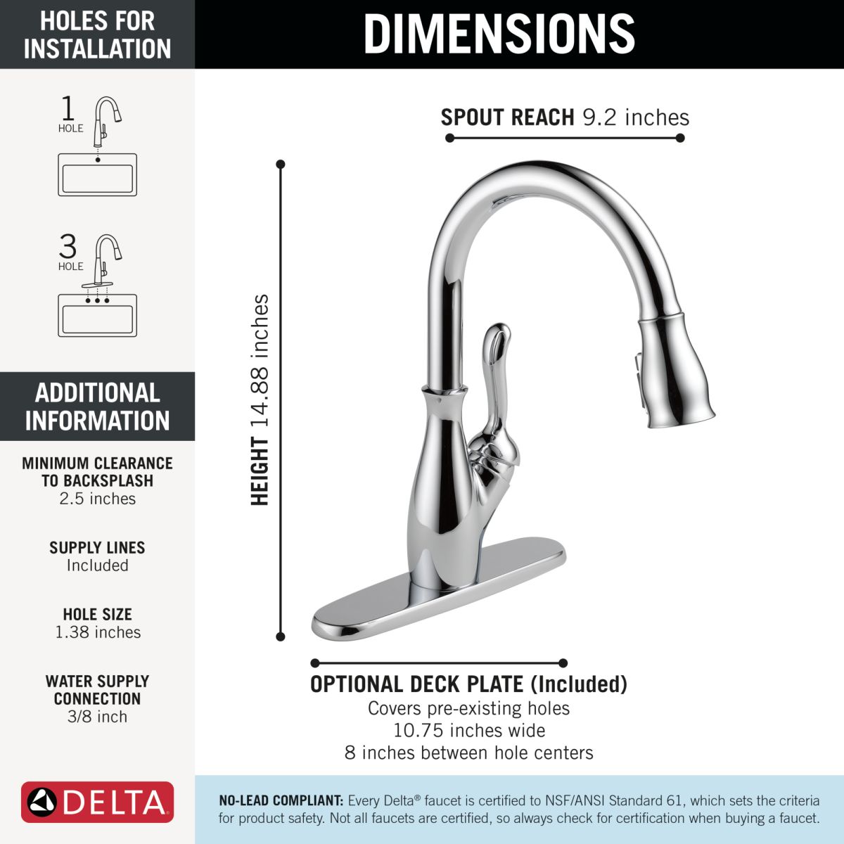 DELTA Leland Single Handle Pull-Down Kitchen Faucet with ShieldSpray Technology — Chrome