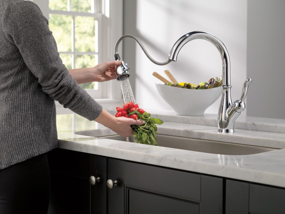 DELTA Leland Single Handle Pull-Down Kitchen Faucet with ShieldSpray Technology — Chrome