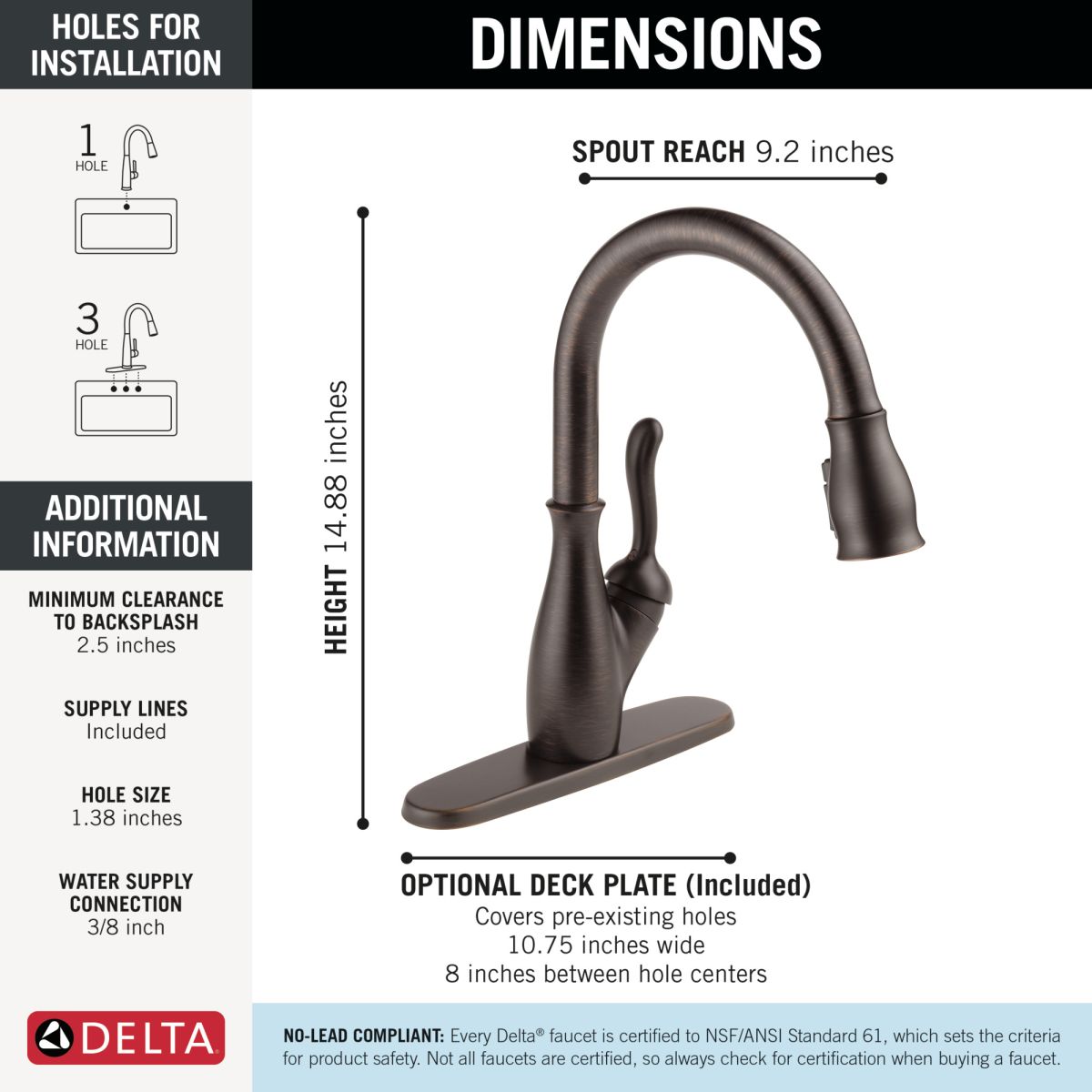 DELTA Leland Single Handle Pull-Down Kitchen Faucet with ShieldSpray Technology — Venetian Bronze