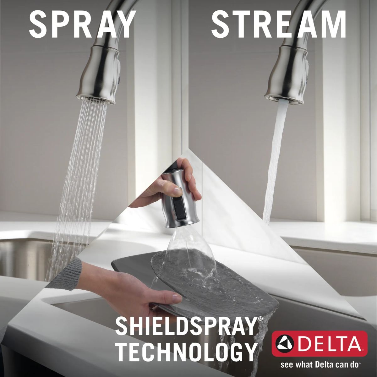 DELTA Leland Single Handle Pull-Down Kitchen Faucet with ShieldSpray Technology — Spotshield Stainless