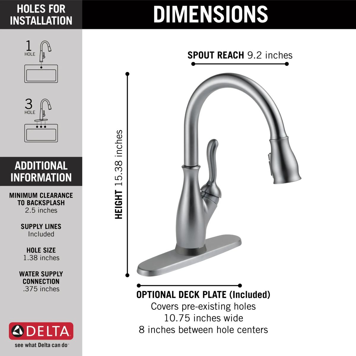 DELTA Leland Single Handle Pull-Down Kitchen Faucet with Touch2O and ShieldSpray Technologies — Arctic Stainless