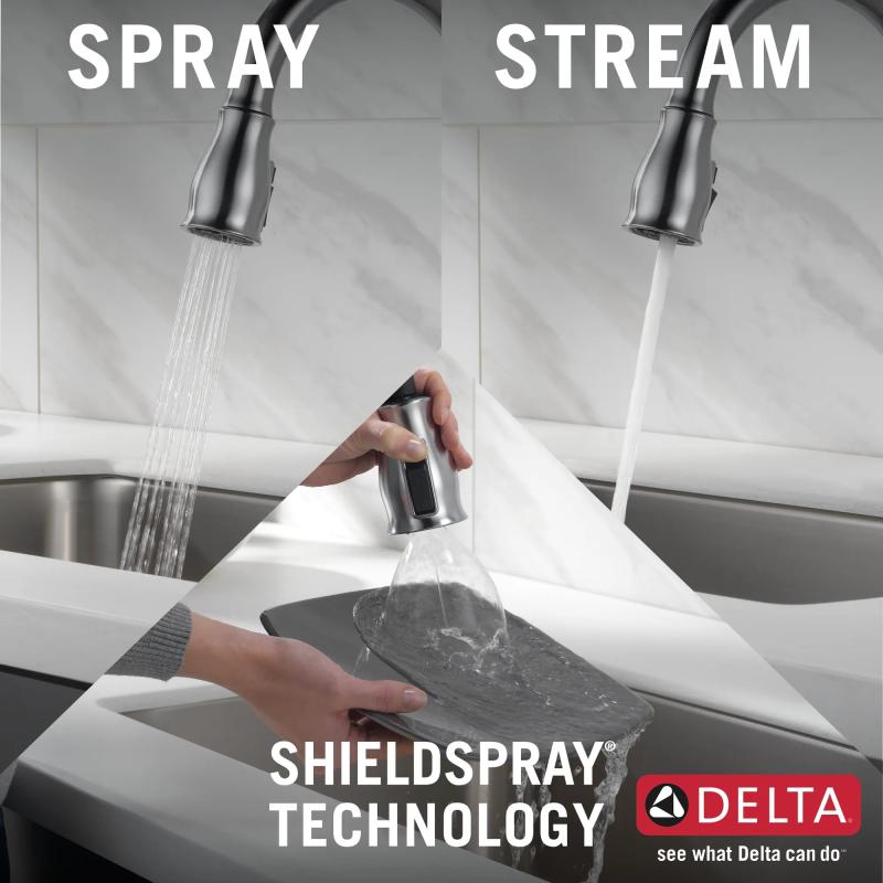 DELTA Leland Single Handle Pull-Down Kitchen Faucet with Touch2O and ShieldSpray Technologies — Arctic Stainless