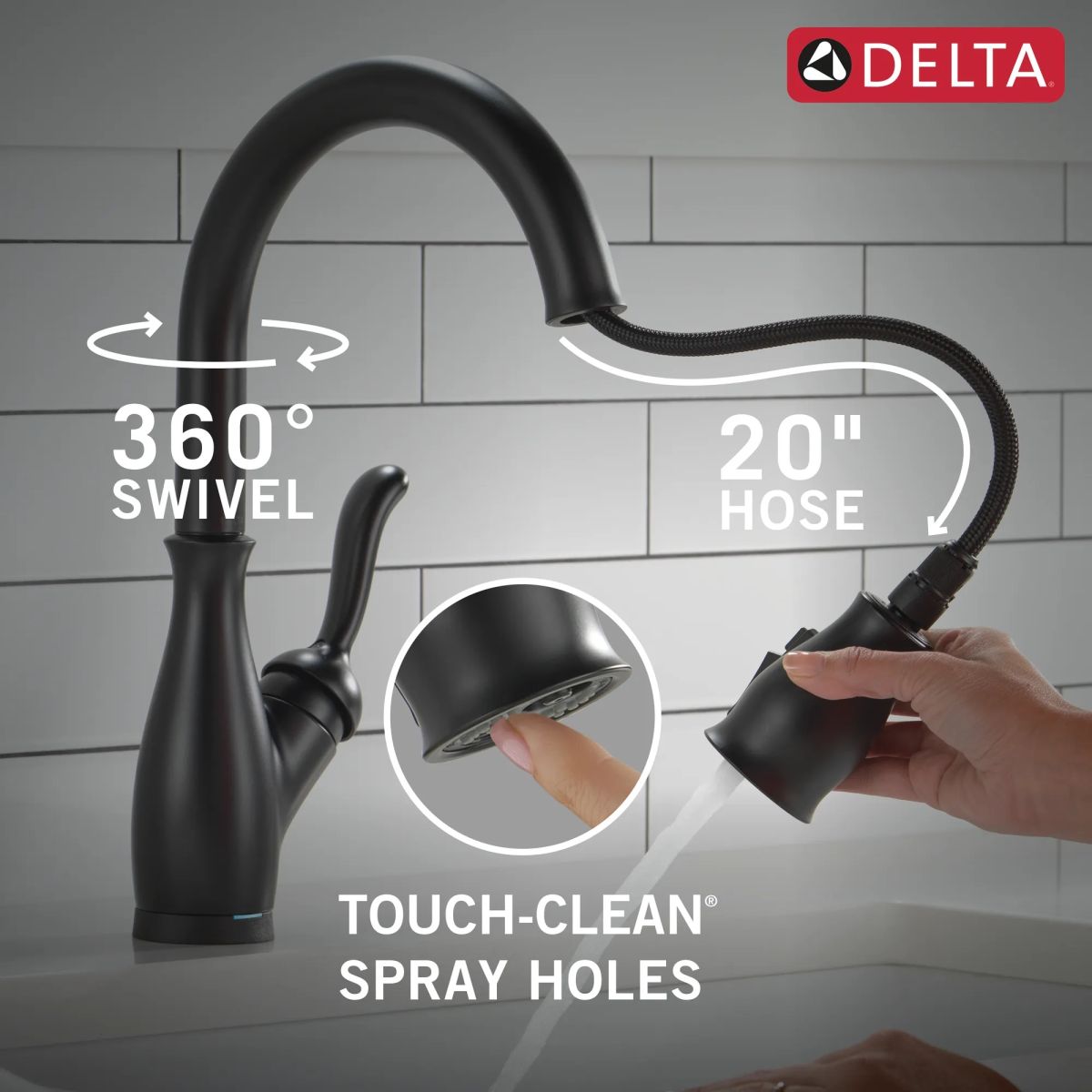 DELTA Leland Single Handle Pull-Down Kitchen Faucet With Touch2O Technology And ShieldSpray Technologies — Matte Black